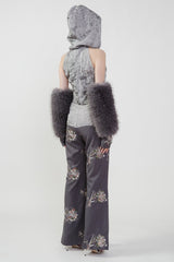 Pre Order: Embroidered Combo Pants in Grey