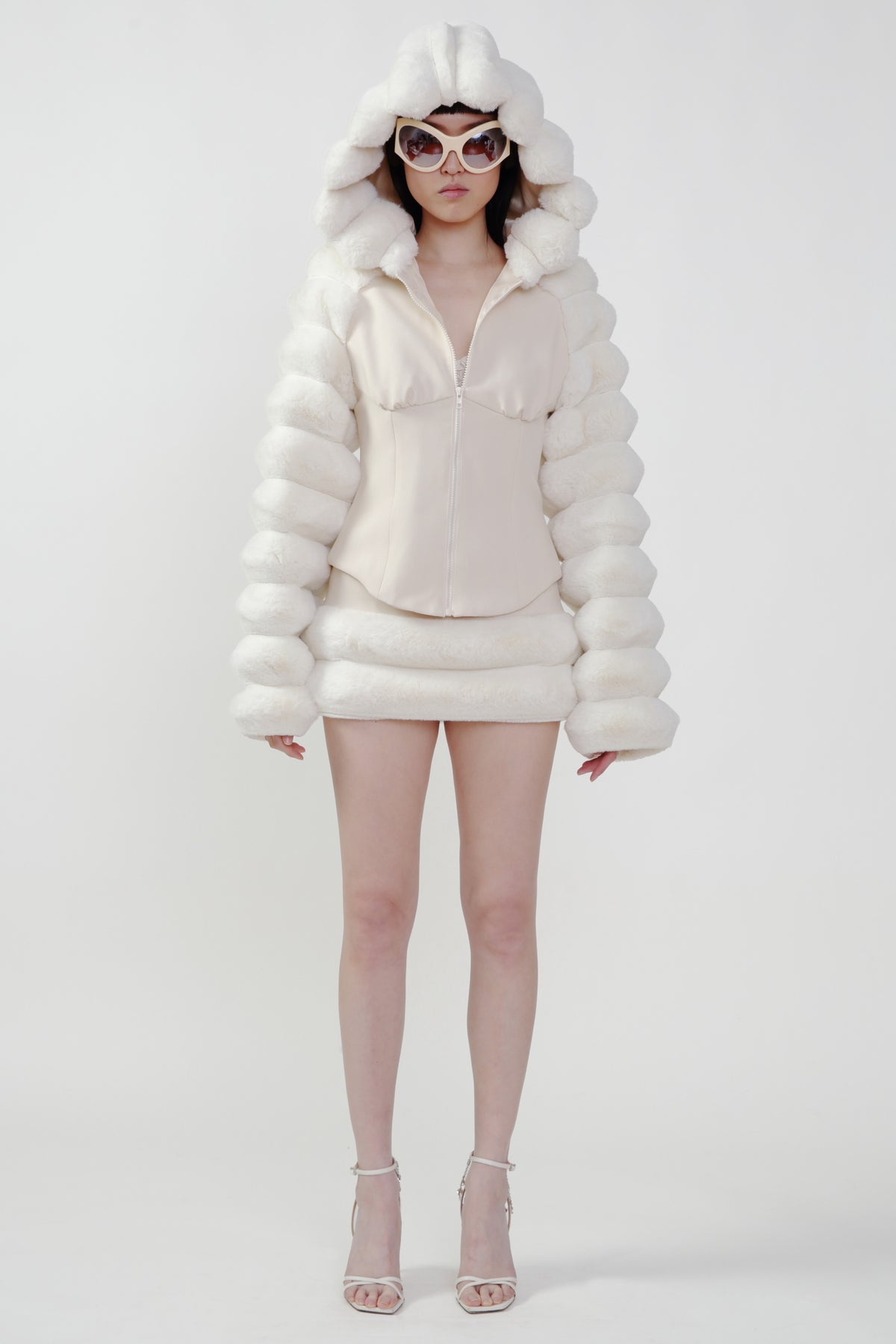 Cream Faux Fur Hooded Jacket