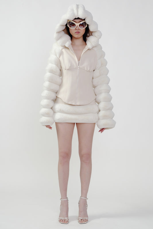 Pre Order:  Cream Faux Fur Hooded Jacket