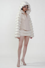 Pre Order:  Cream Faux Fur Hooded Jacket