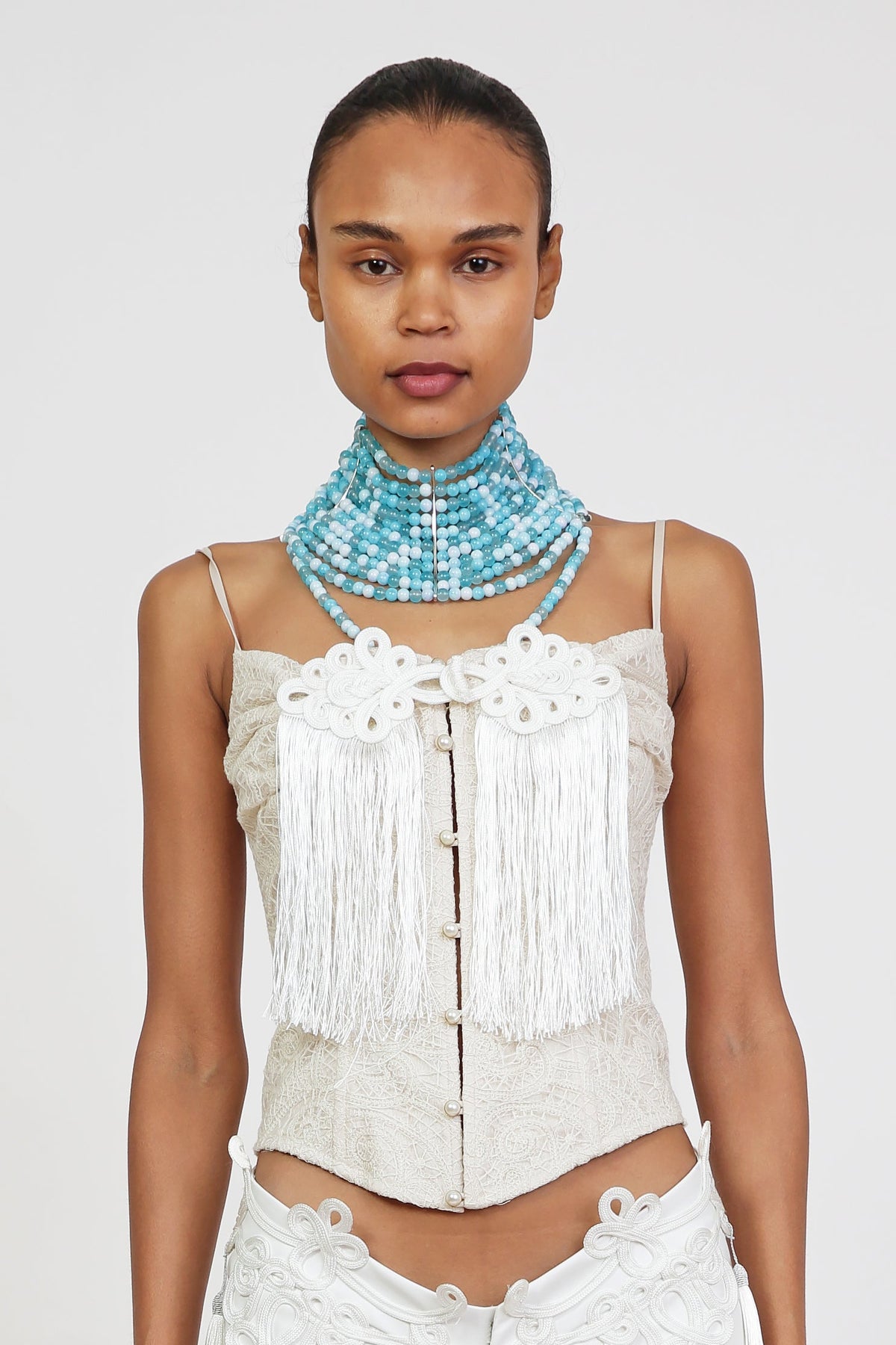 K beaded High Neck Necklaces in Light Blue