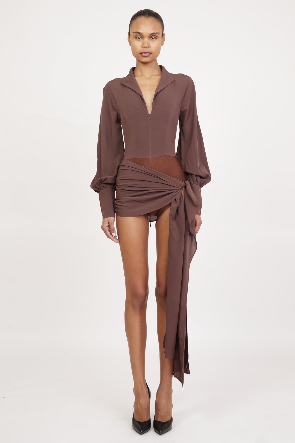 Jeannie Mini Dress in Brown