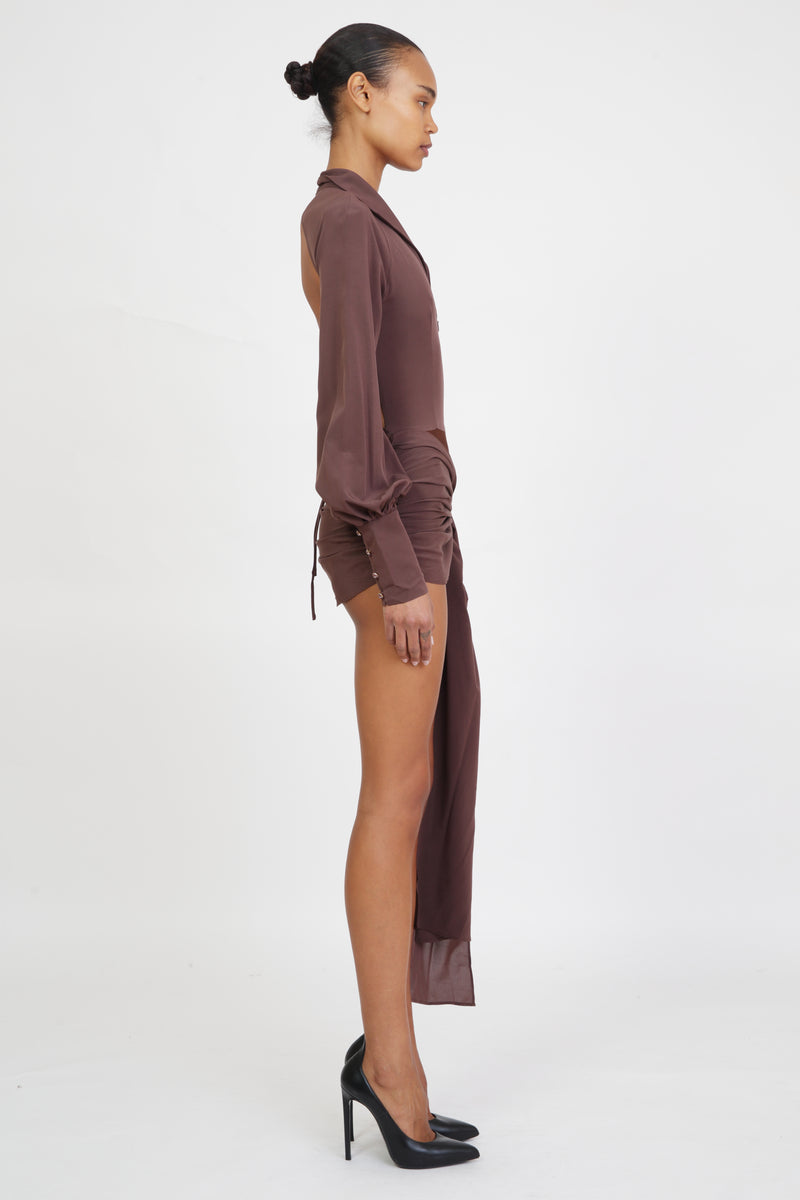 Jeannie Mini Dress in Brown-Pre Order Small / Brown