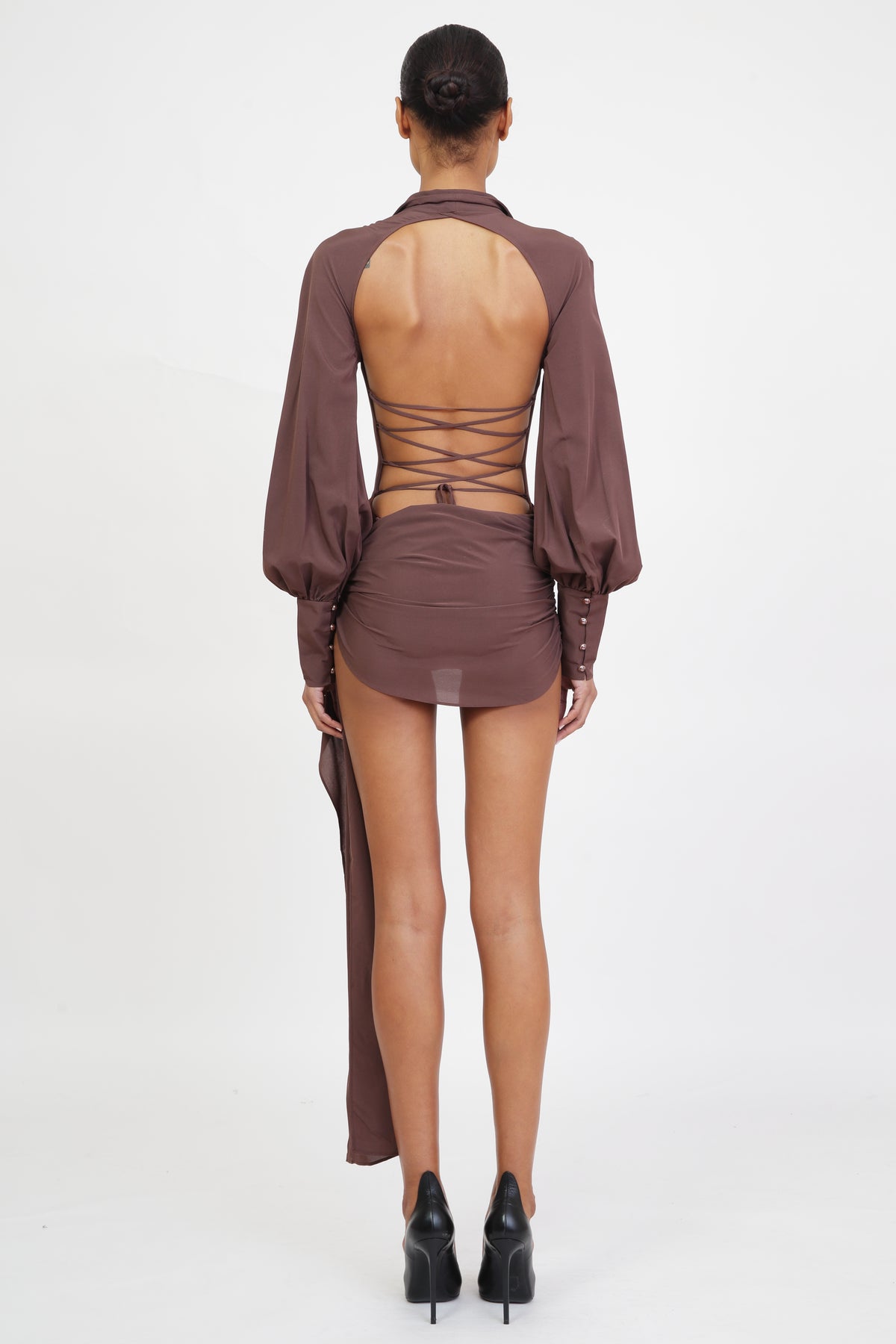 Jeannie Mini Dress in Brown