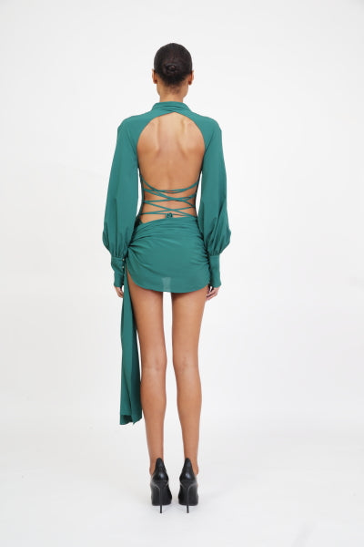 Jeannie Mini Dress in Emerald Green