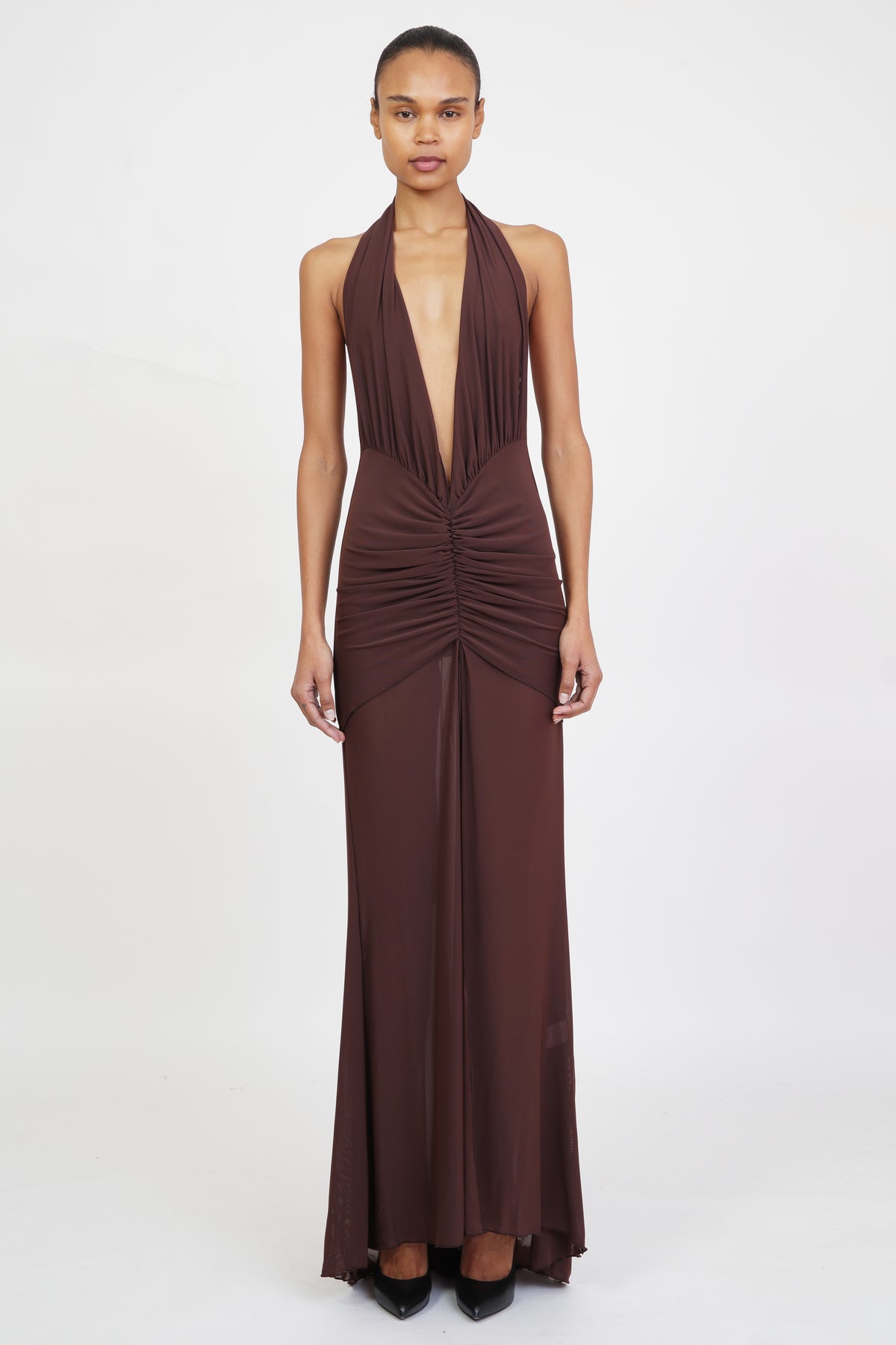 Mesh Maxi Dress in Brown