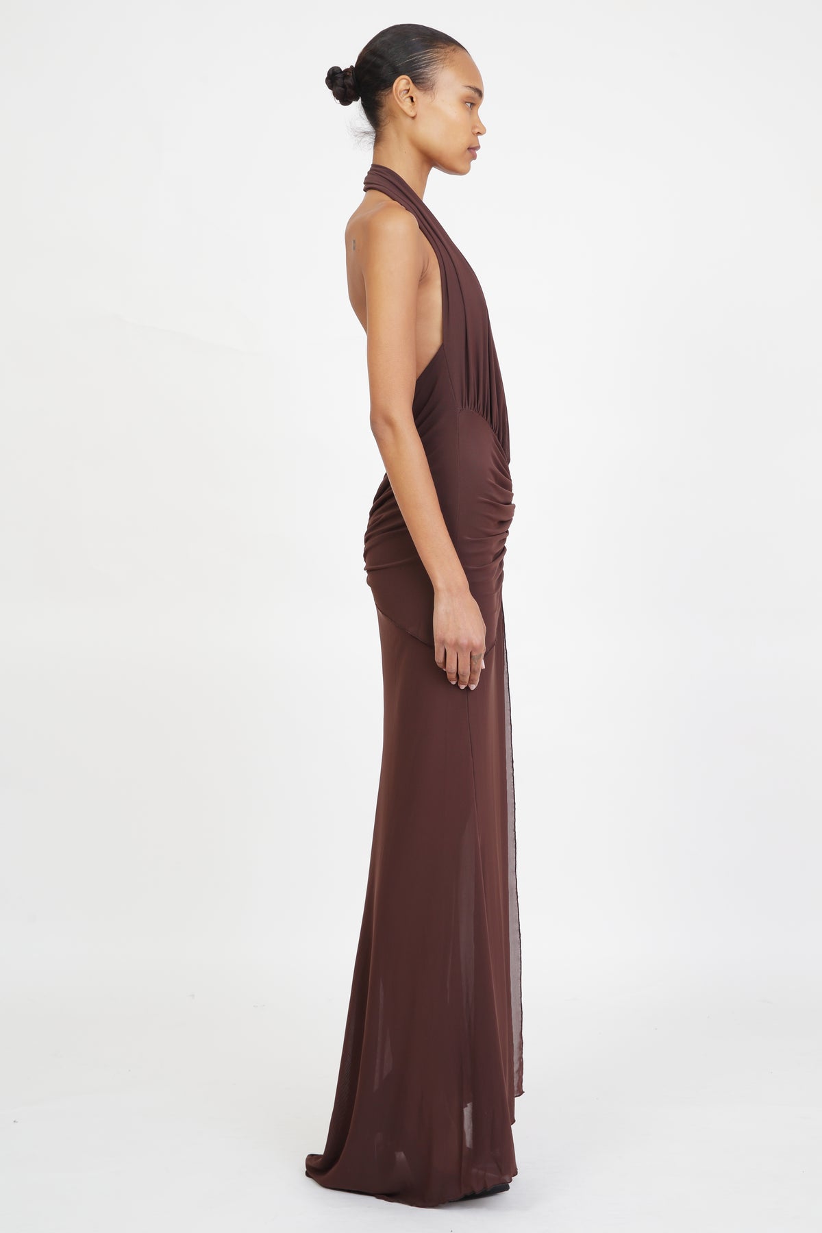 Mesh Maxi Dress in Brown