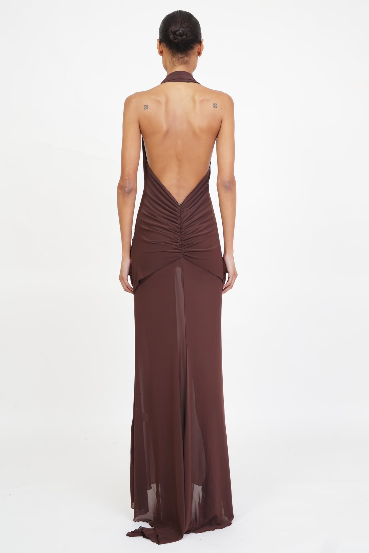 Mesh Maxi Dress in Brown