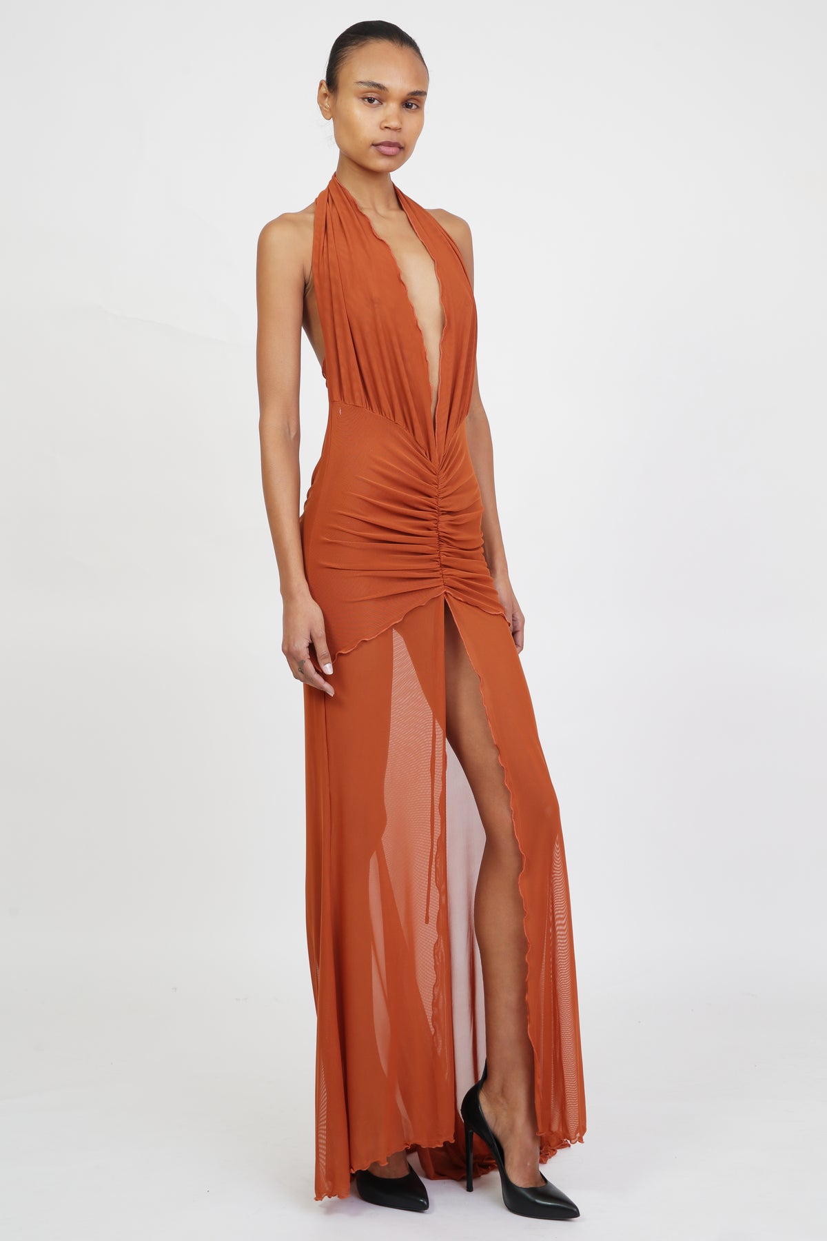 Mesh Maxi Dress in Amber