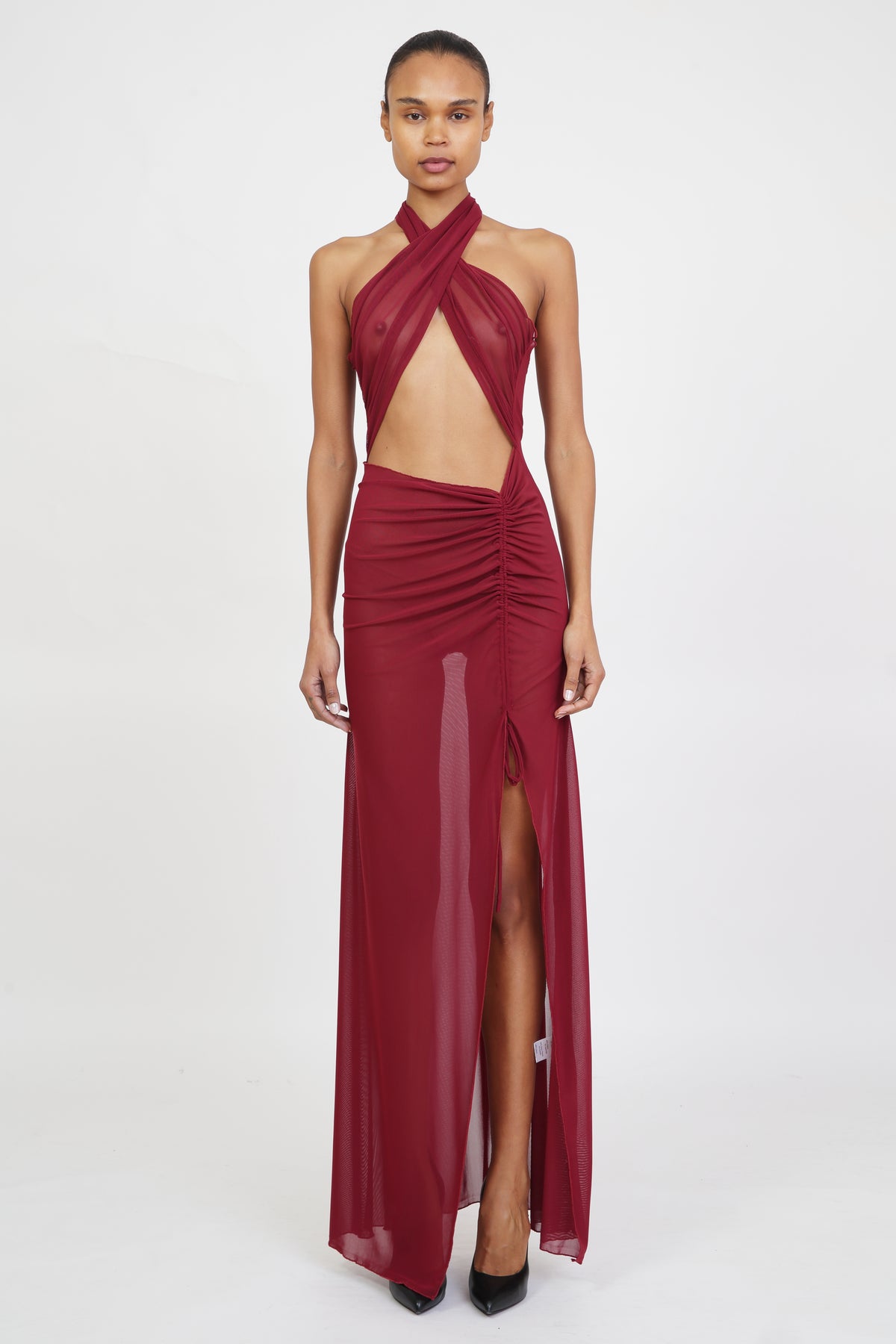Mesh Wrap Gown in Ruby Red XX-Large / Ruby Red Mesh Wrap Gown in Ruby Red XX-Large / Ruby Red