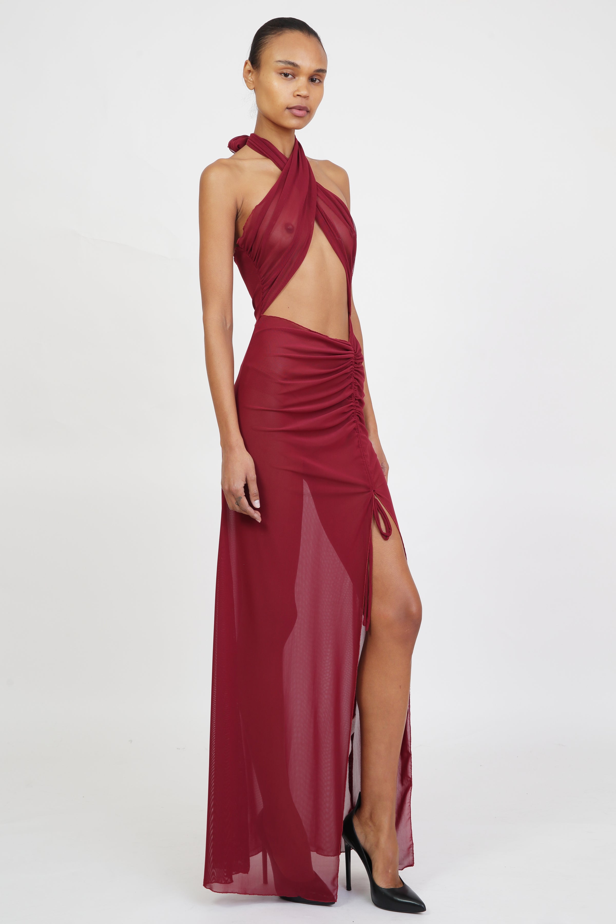 open lace back dress Mesh Wrap Gown in Ruby Red Kim Shui Studio open lace back dress Mesh Wrap Gown in Ruby Red Kim Shui Studio