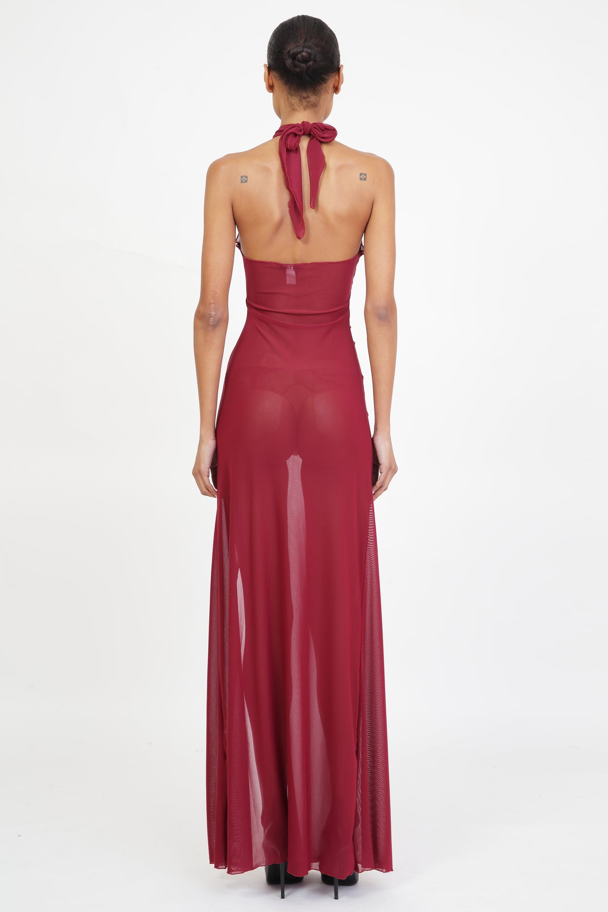 Mesh Wrap Gown in Ruby Red