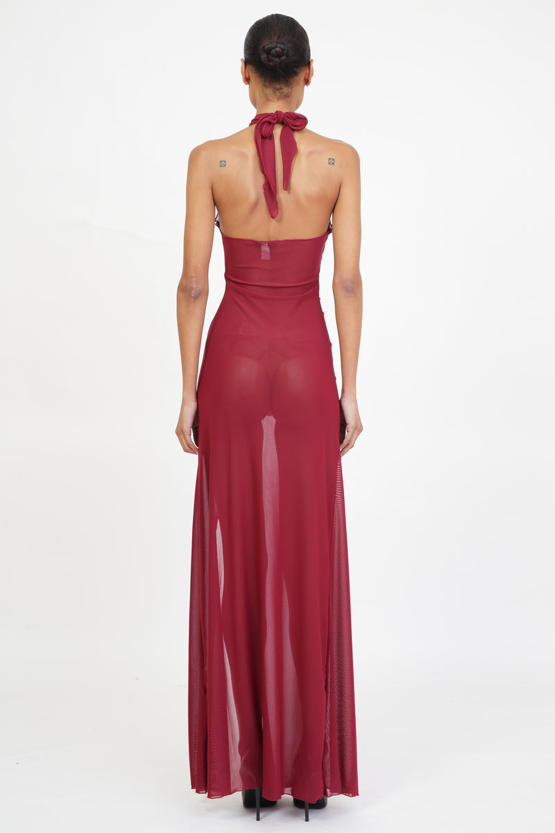Mesh Wrap Gown in Ruby Red XX-Large / Ruby Red