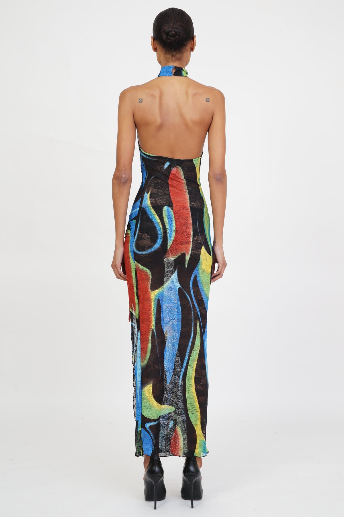 Blue Swirl Cut out Qi Pao-Full length