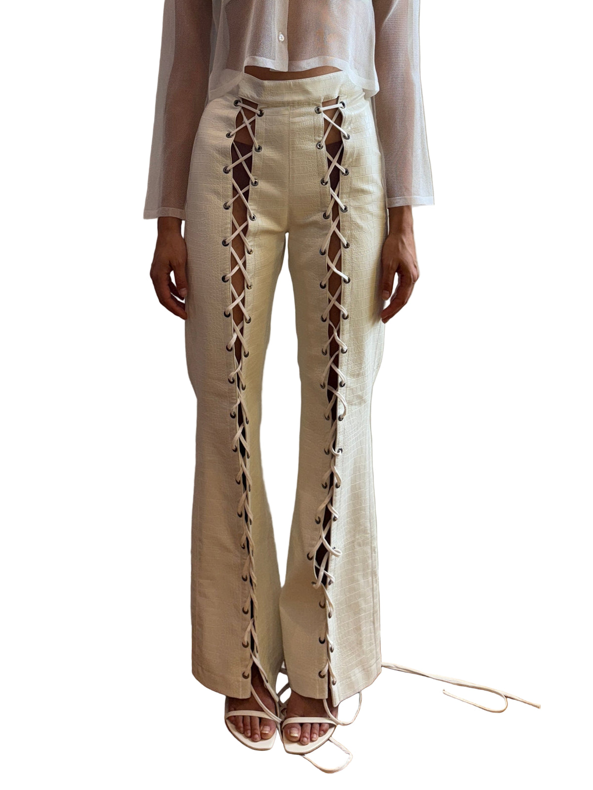White Croc Lace up Pant Pre Order