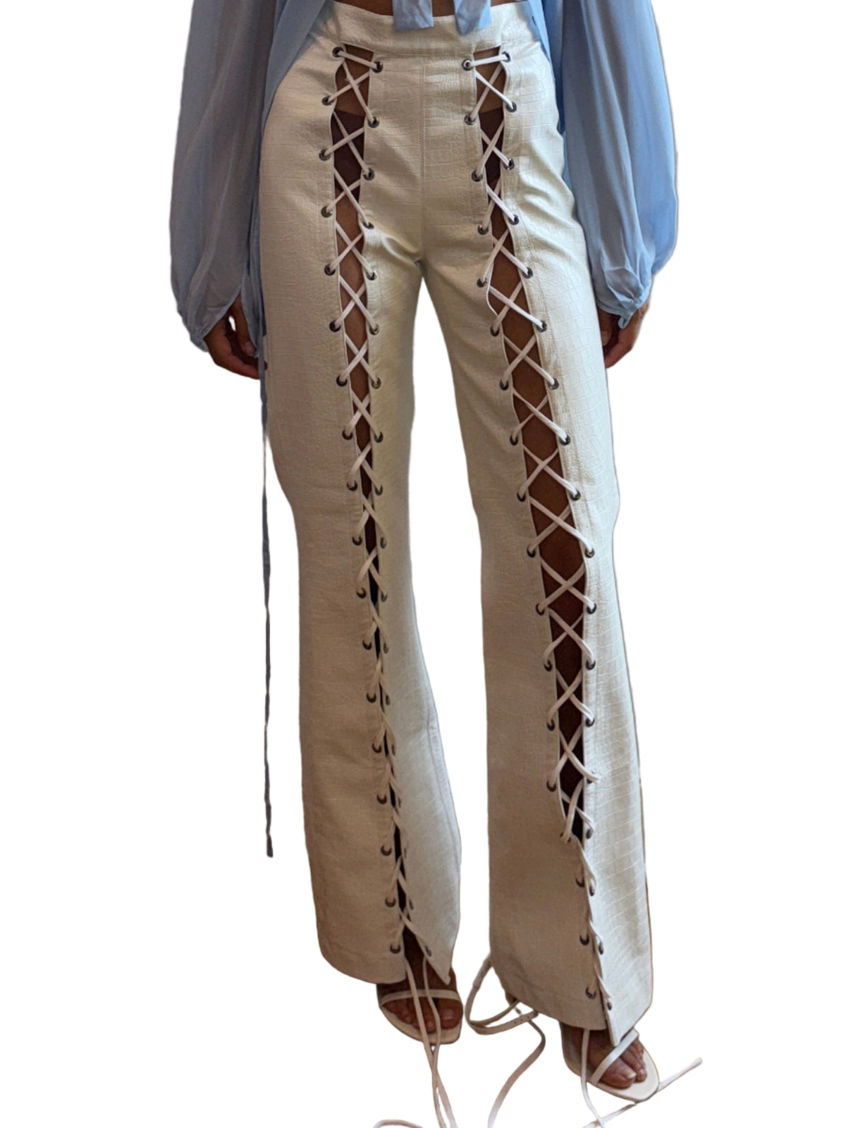 White Croc Lace up Pant Pre Order