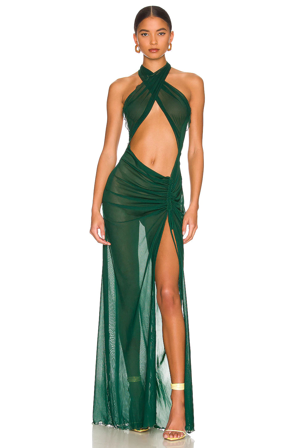 Mesh Wrap Gown in Green
