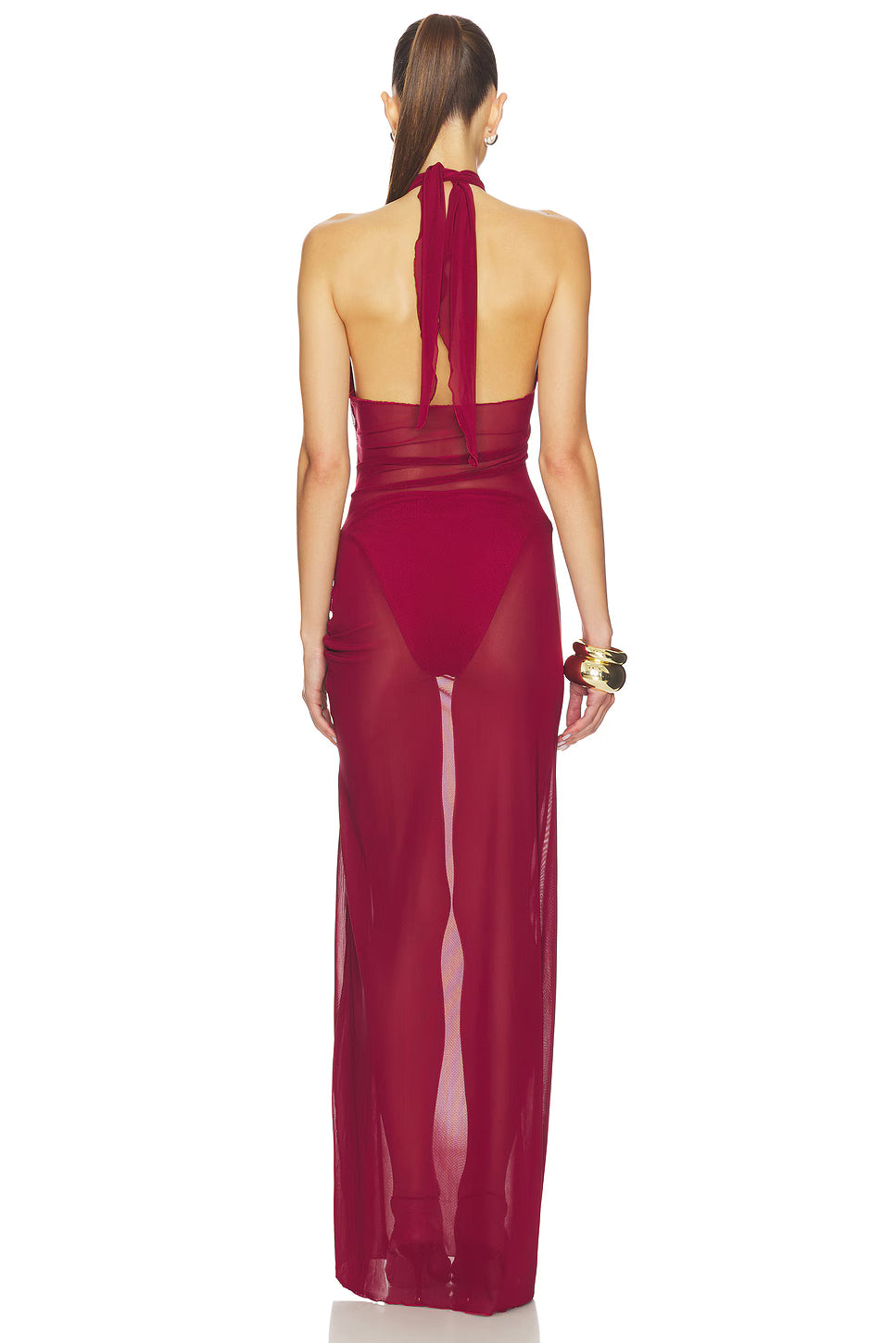 Mesh Wrap Gown in Ruby Red