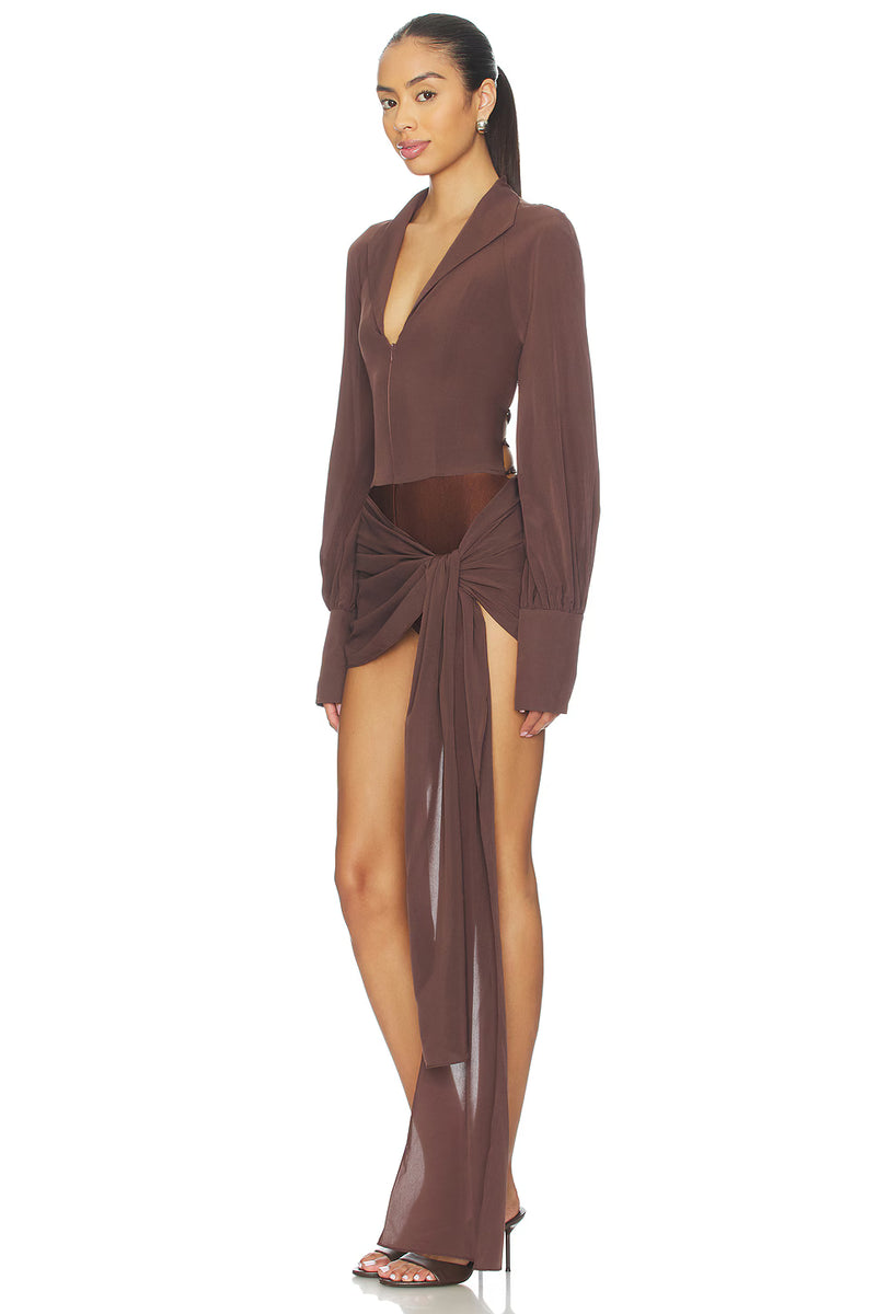 Jeannie Mini Dress in Brown- PRE ORDER