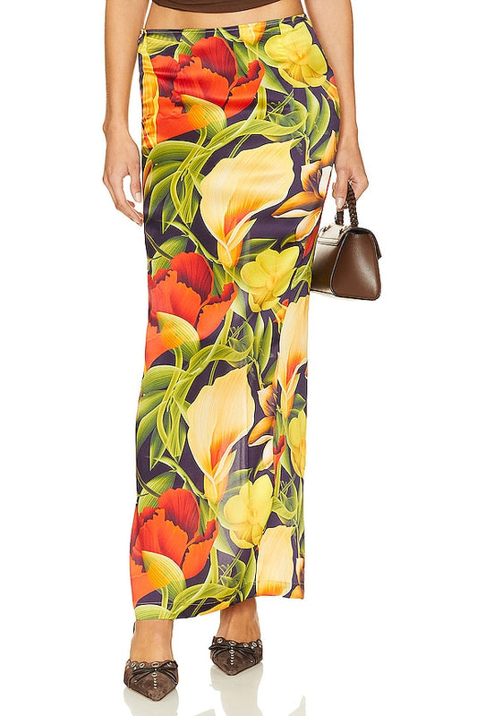 Floral Print Silk Maxi Skirt