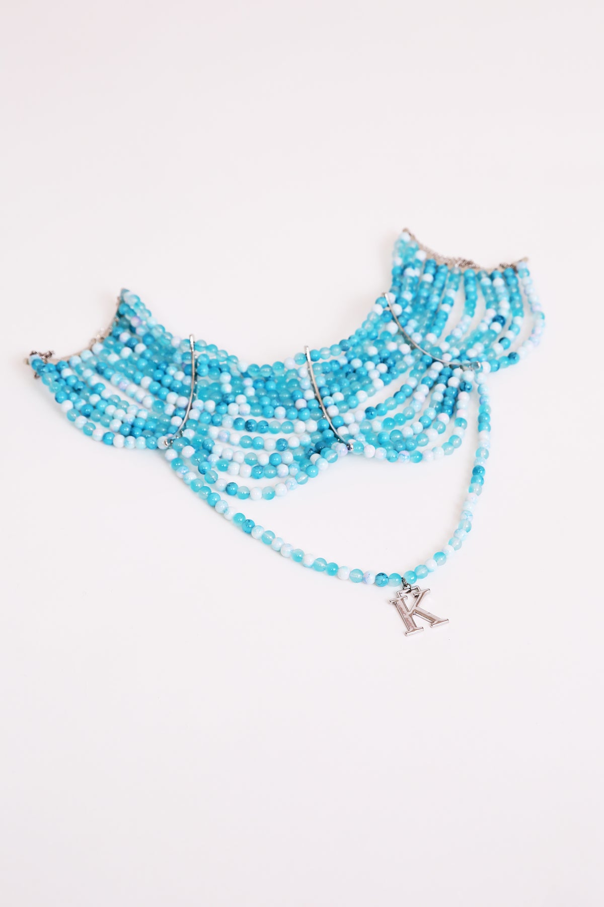 K beaded High Neck Necklaces in Light Blue