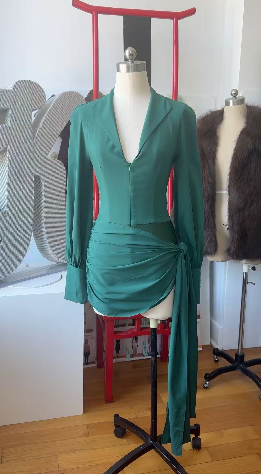 Jeannie Mini Dress in Emerald Green