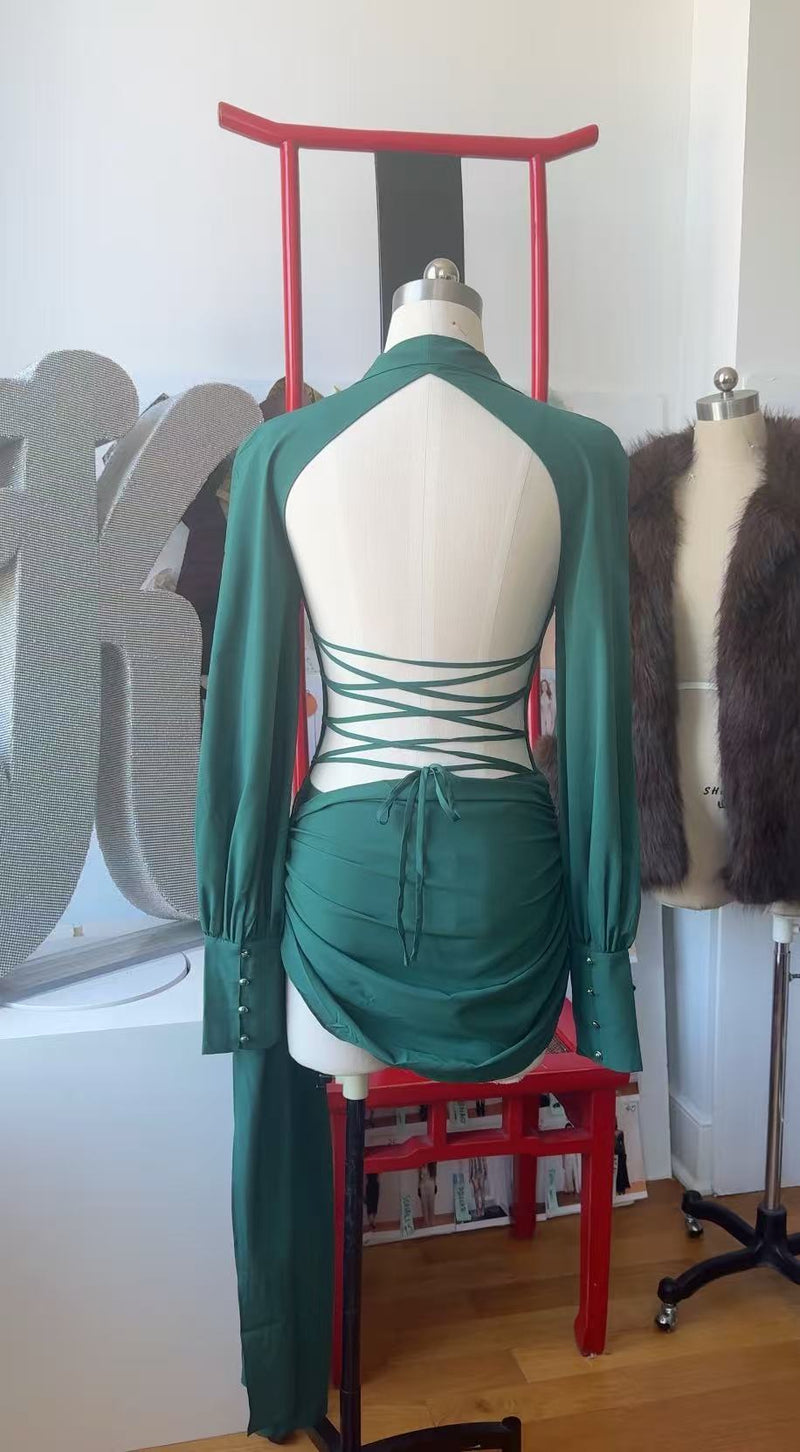 Jeannie Mini Dress in Emerald Green