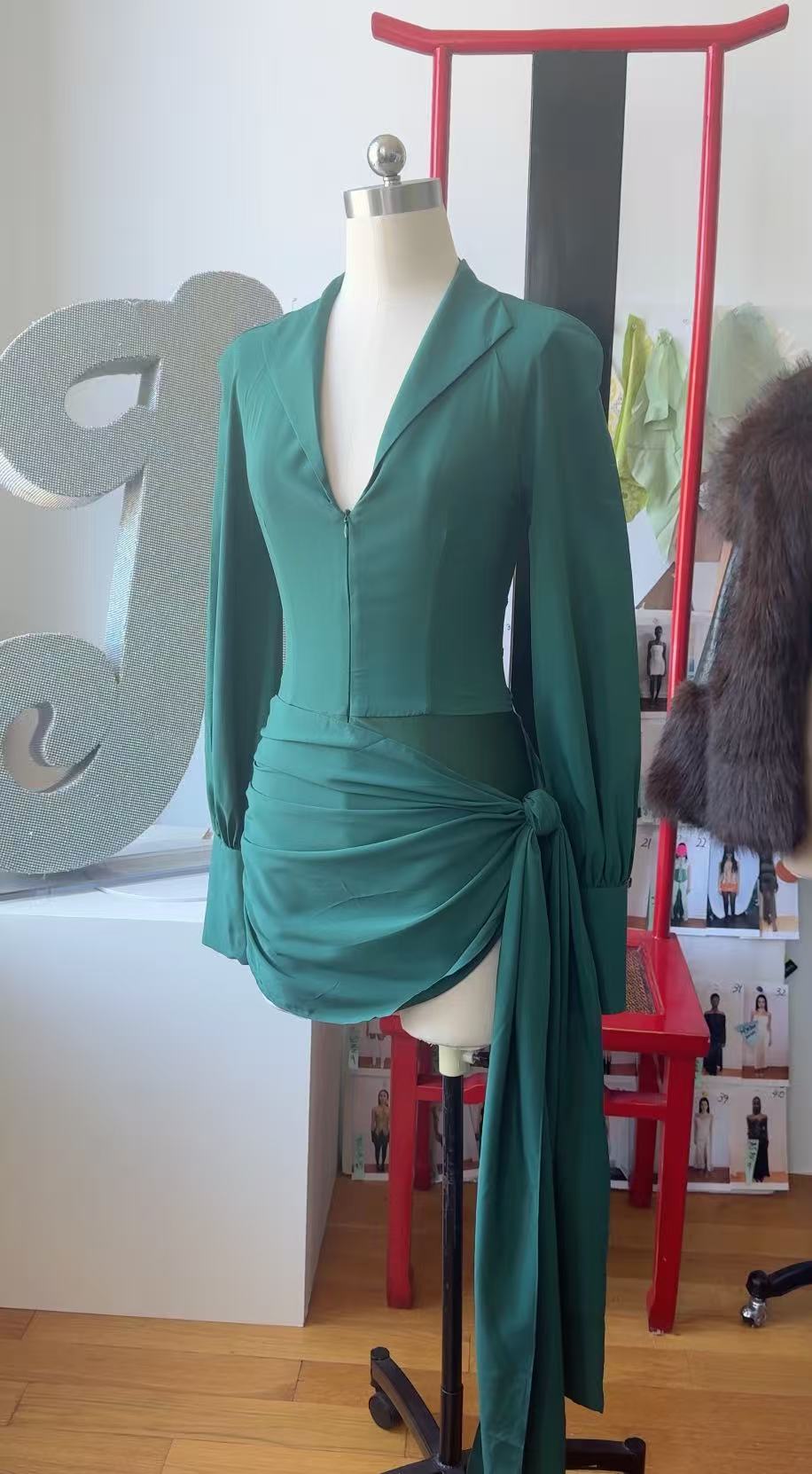 Jeannie Mini Dress in Emerald Green