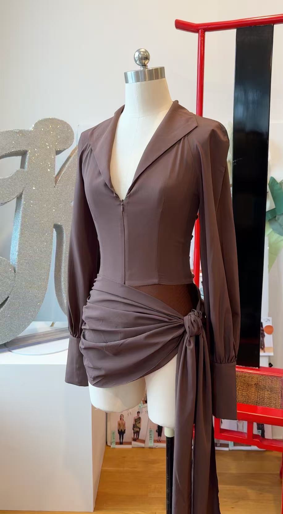 Jeannie Mini Dress in Brown