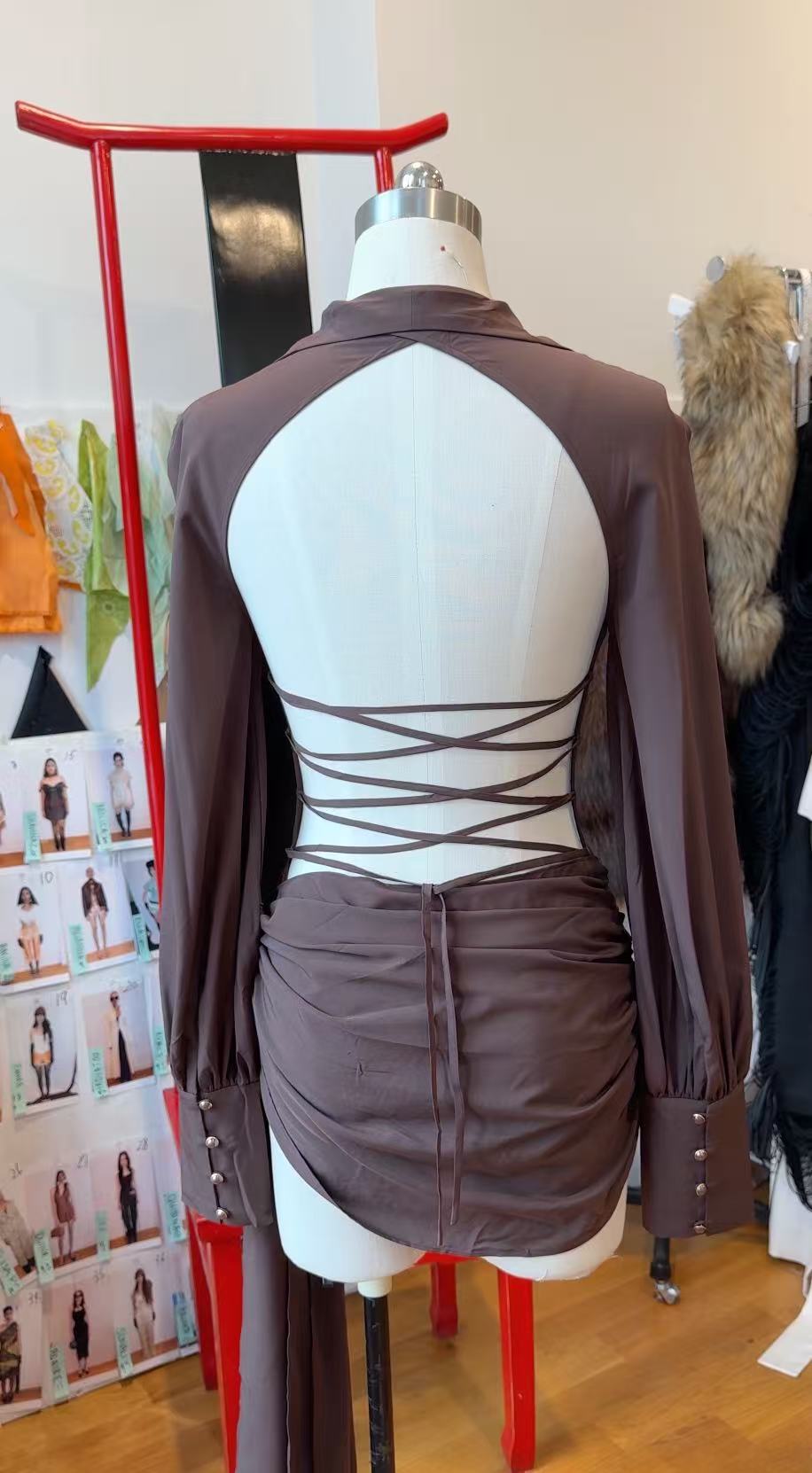 Jeannie Mini Dress in Brown