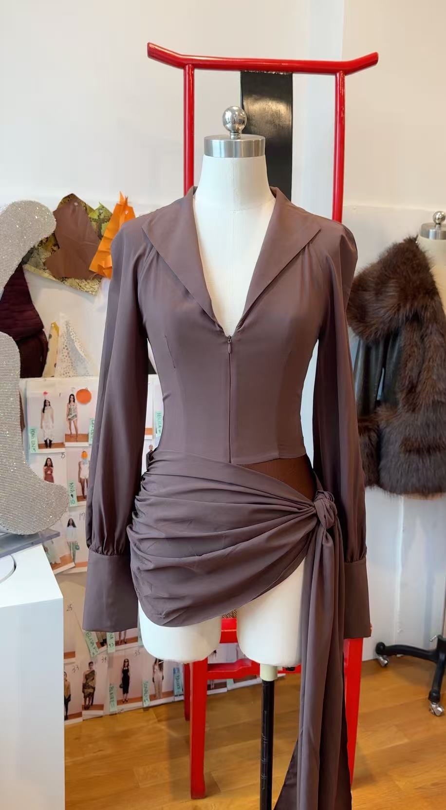 Jeannie Mini Dress in Brown