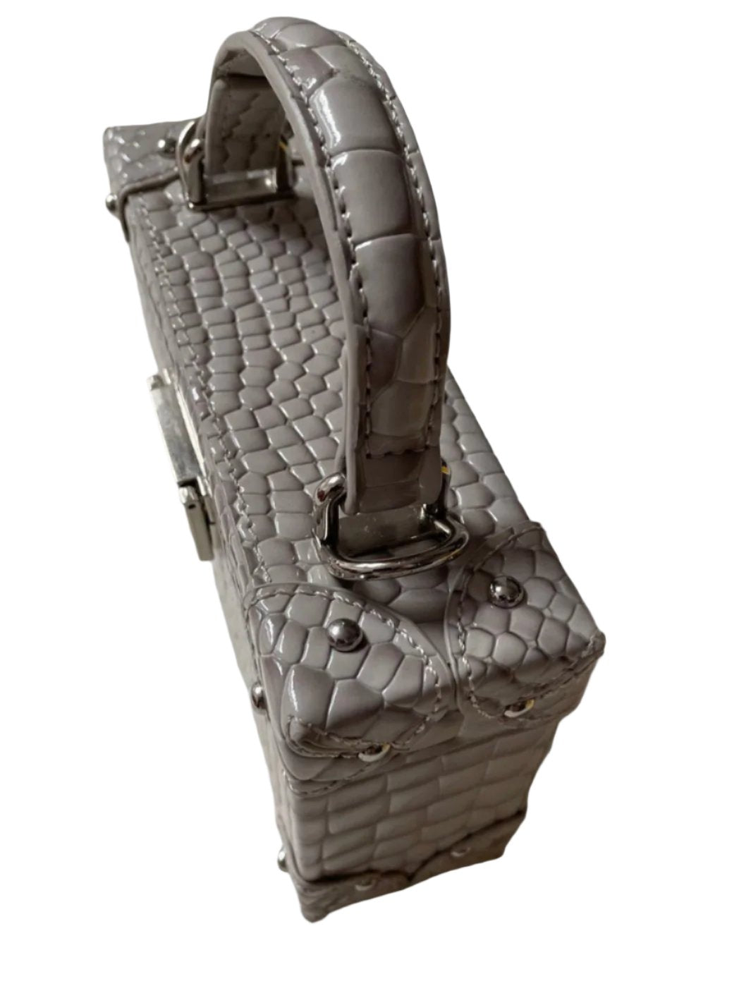 Mini Box Bag In Silver CROC