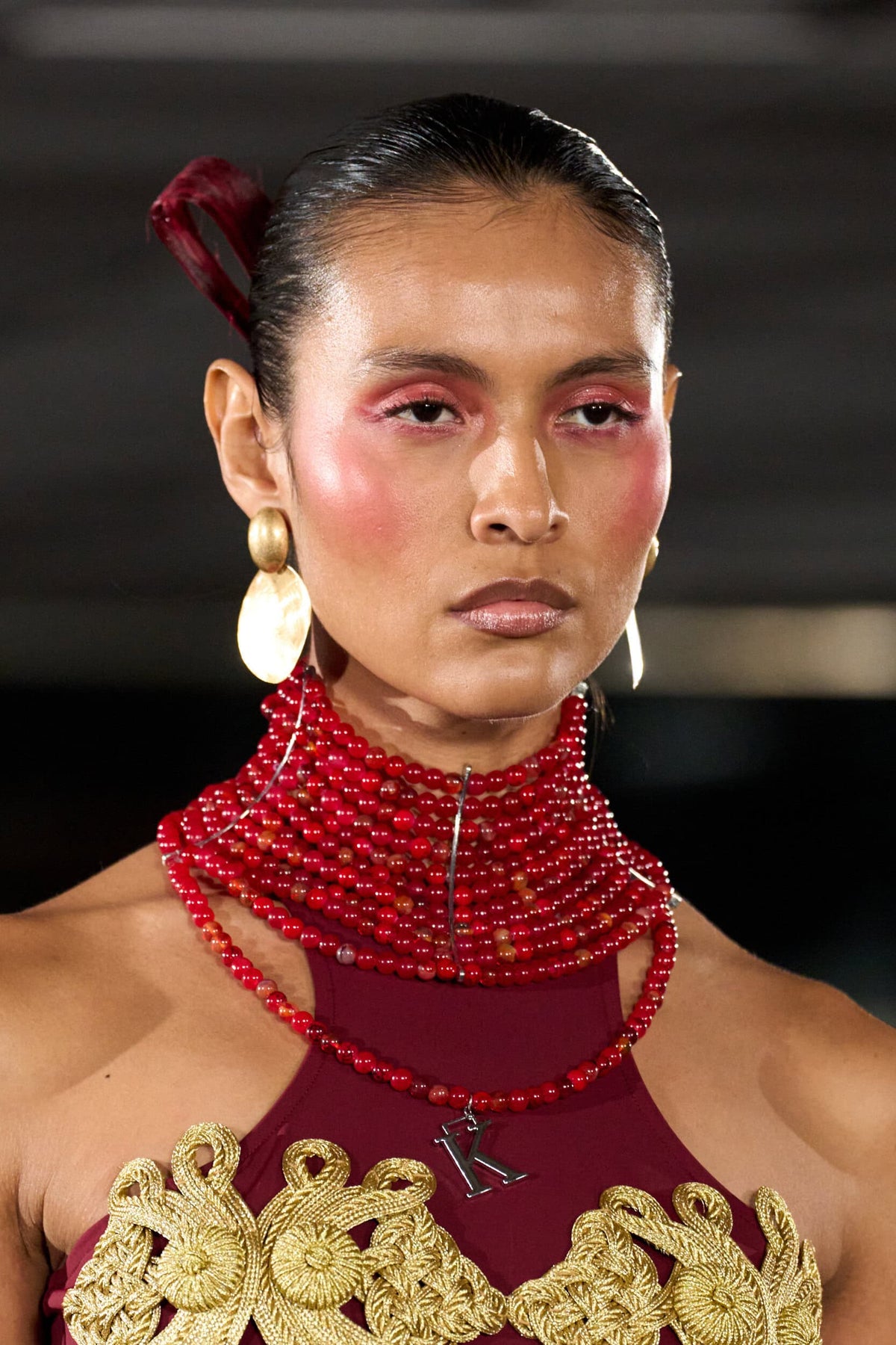 K beaded High Neck Necklaces in RED
