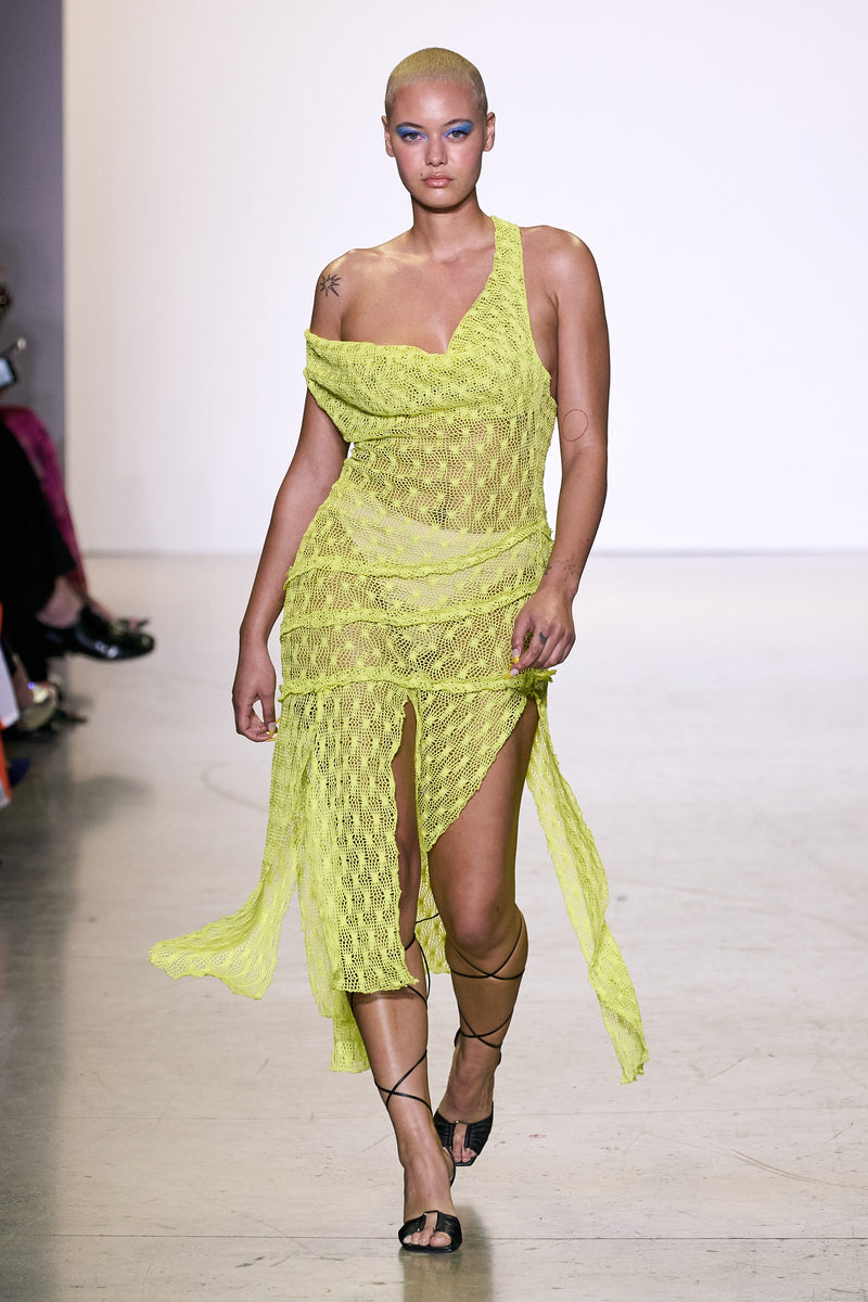 Yellow Crochet Drape Neck Dress