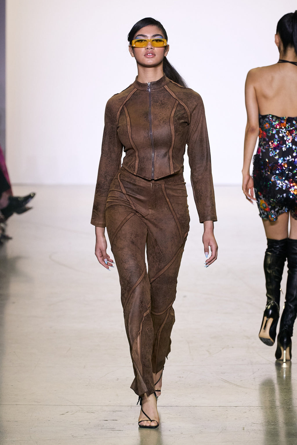 Brown Pleather Open Seam Moto Jacket