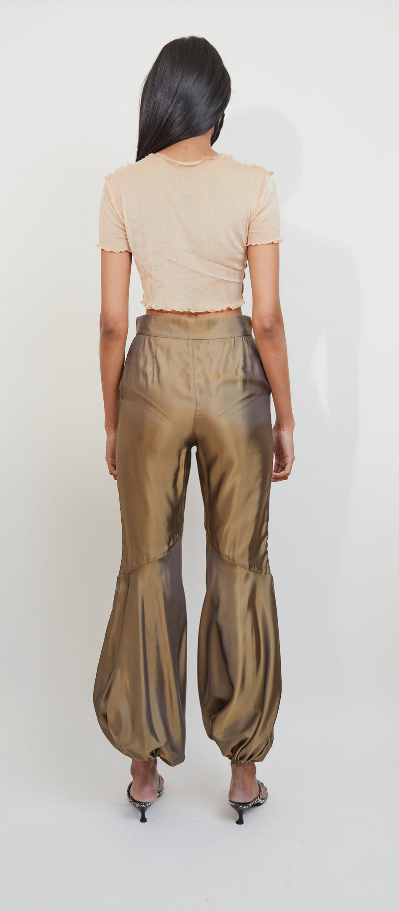 Kim Shui Logo - Beige Mesh Crop Stretch Tee