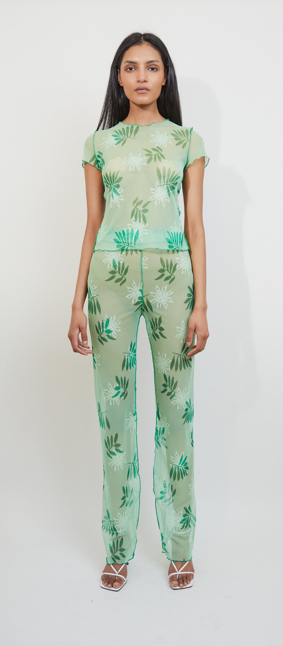 Sheer Plant Print  Mesh Pant