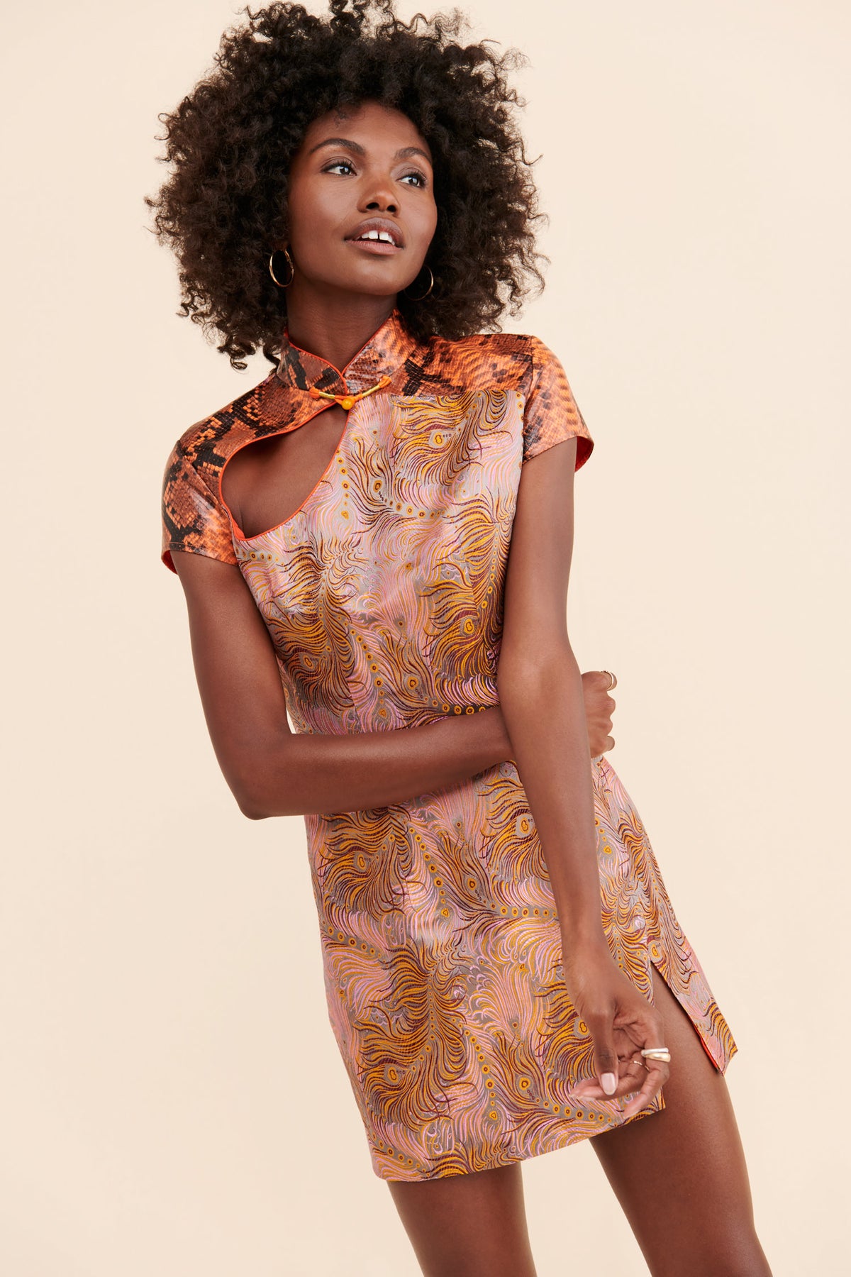 Brocade Combo Qi Pao Mini Dress