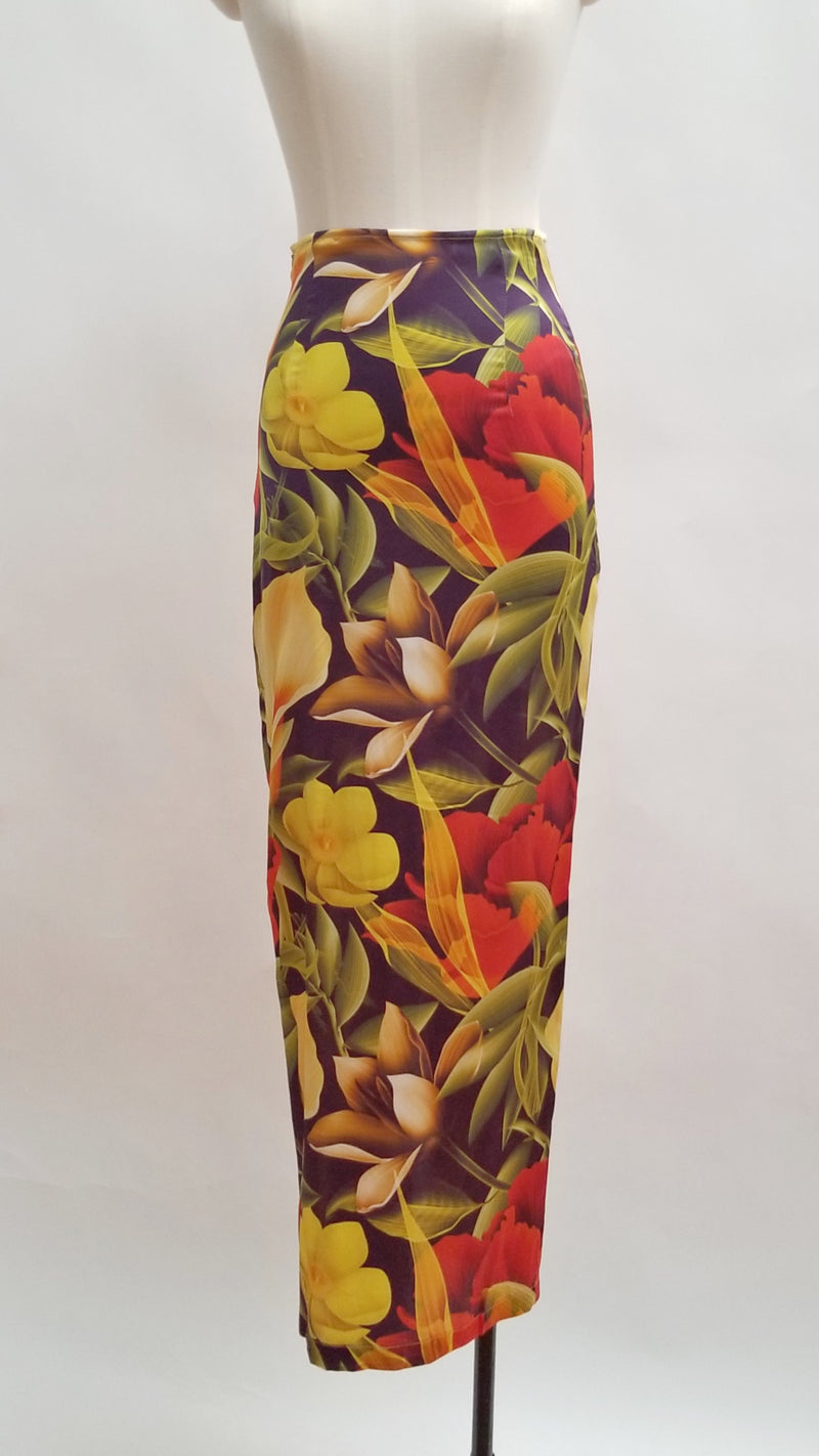 Floral Print Silk Maxi Skirt