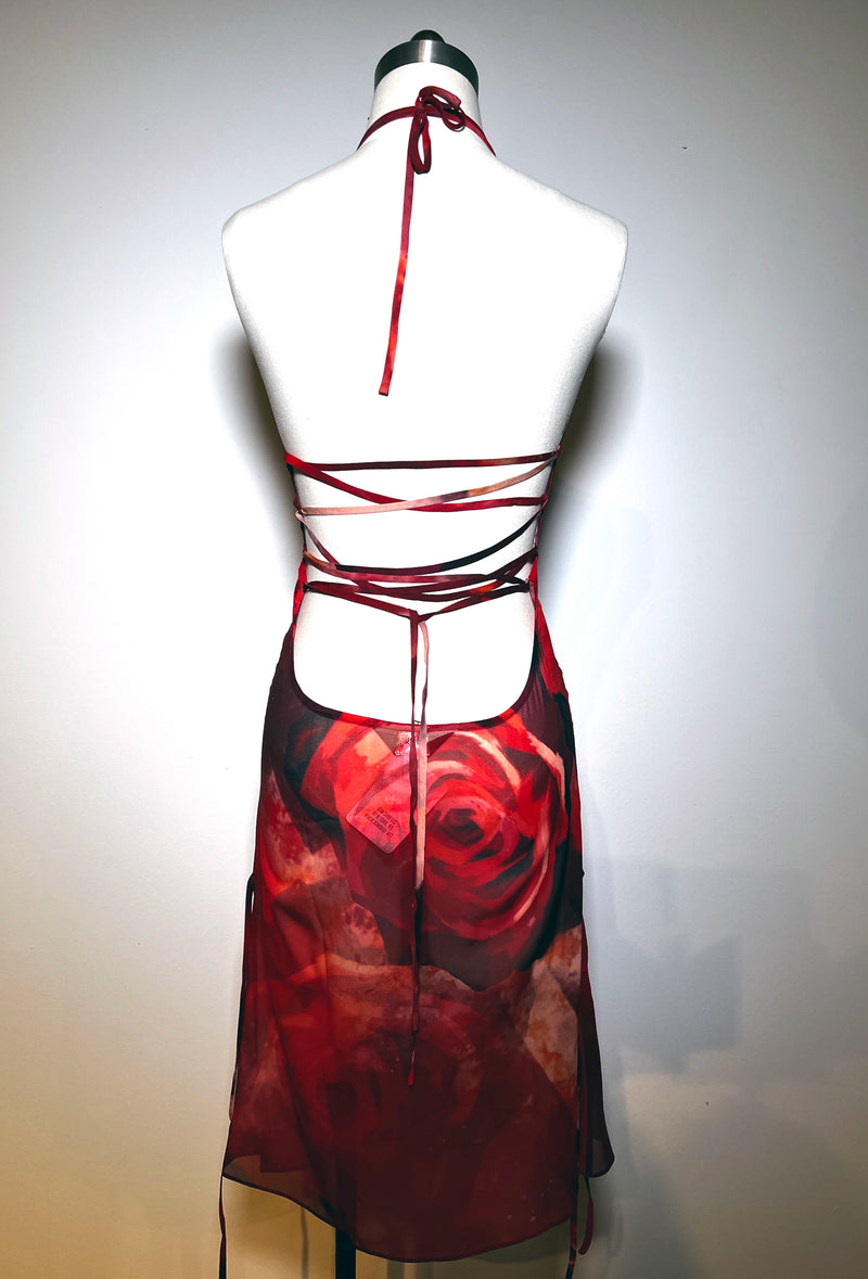 Semi Sheer Red Silk Chiffon Dress - Not Embellished