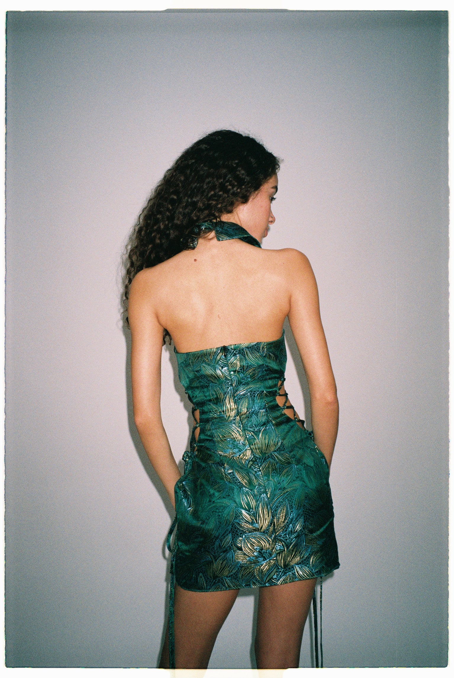 Green Brocade Cut Out Dress Medium Green Brocade Cut Out Dress Medium