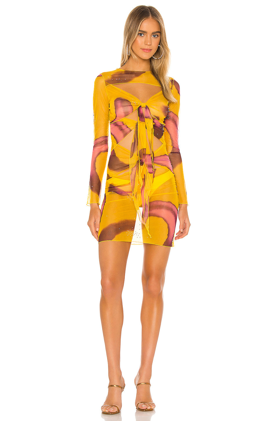 Swirl Print Mesh Tie Dress