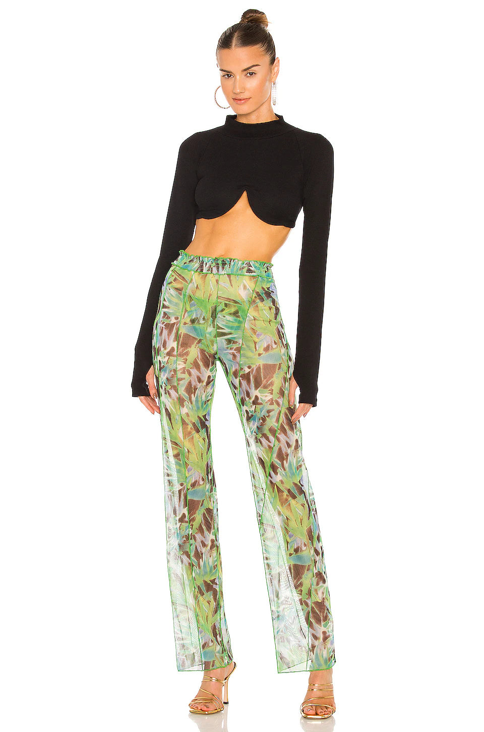 Printed Pants in Multi/Green Mesh Pants