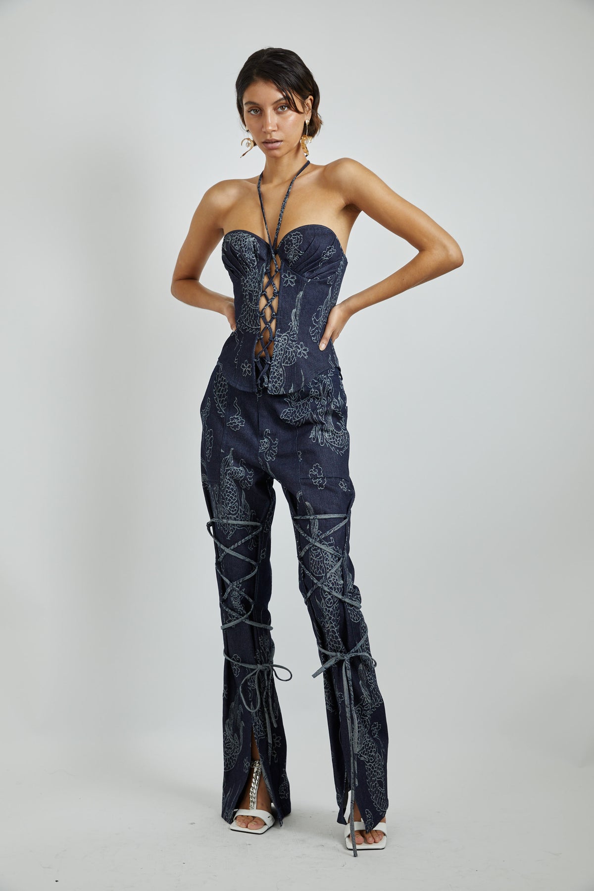 Denim Dragon Lace up Bustier