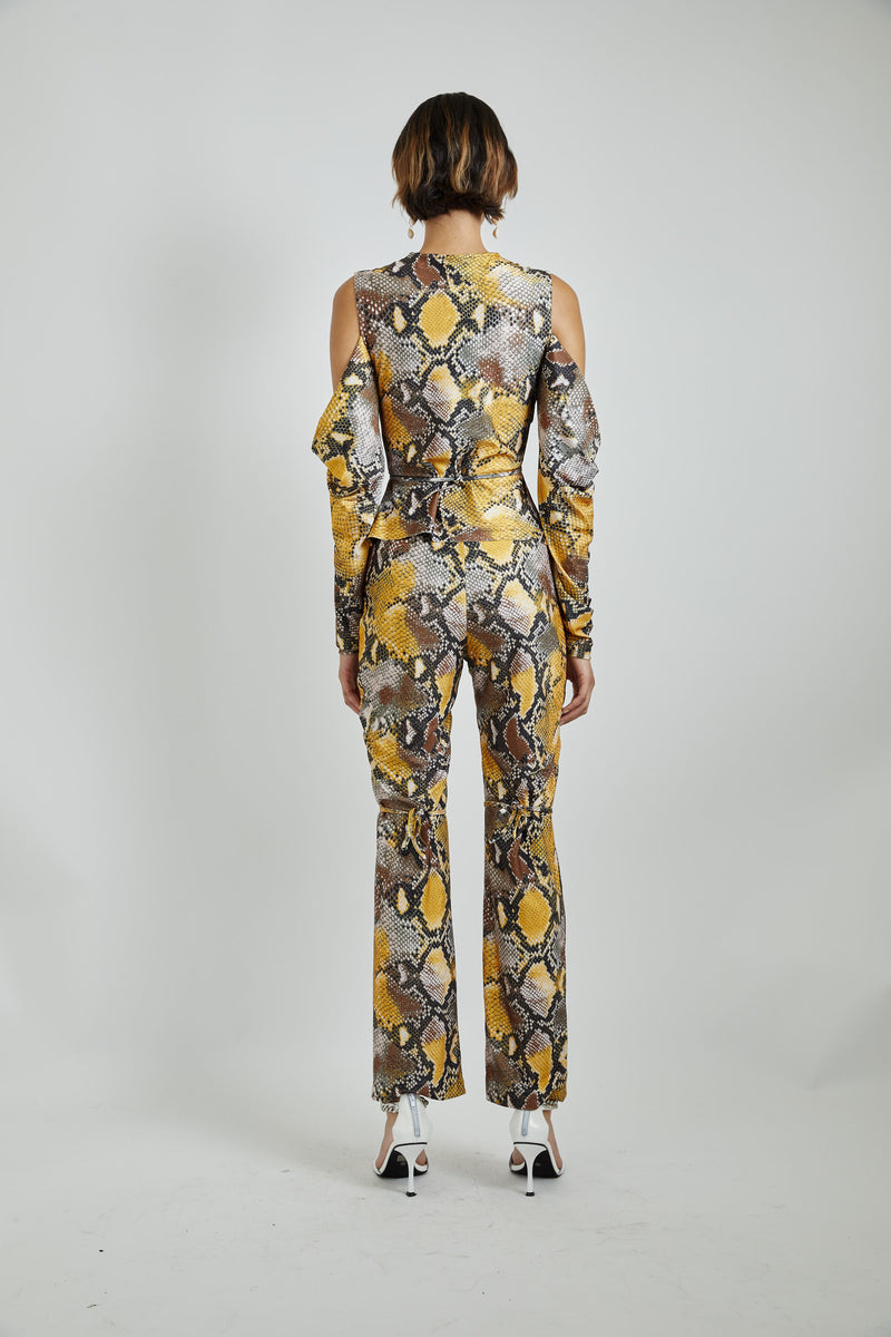 Snakeskin Cut out Jersey Pants