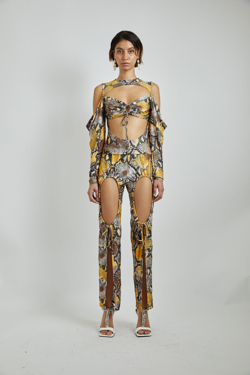 Snakeskin Cut out Jersey Pants