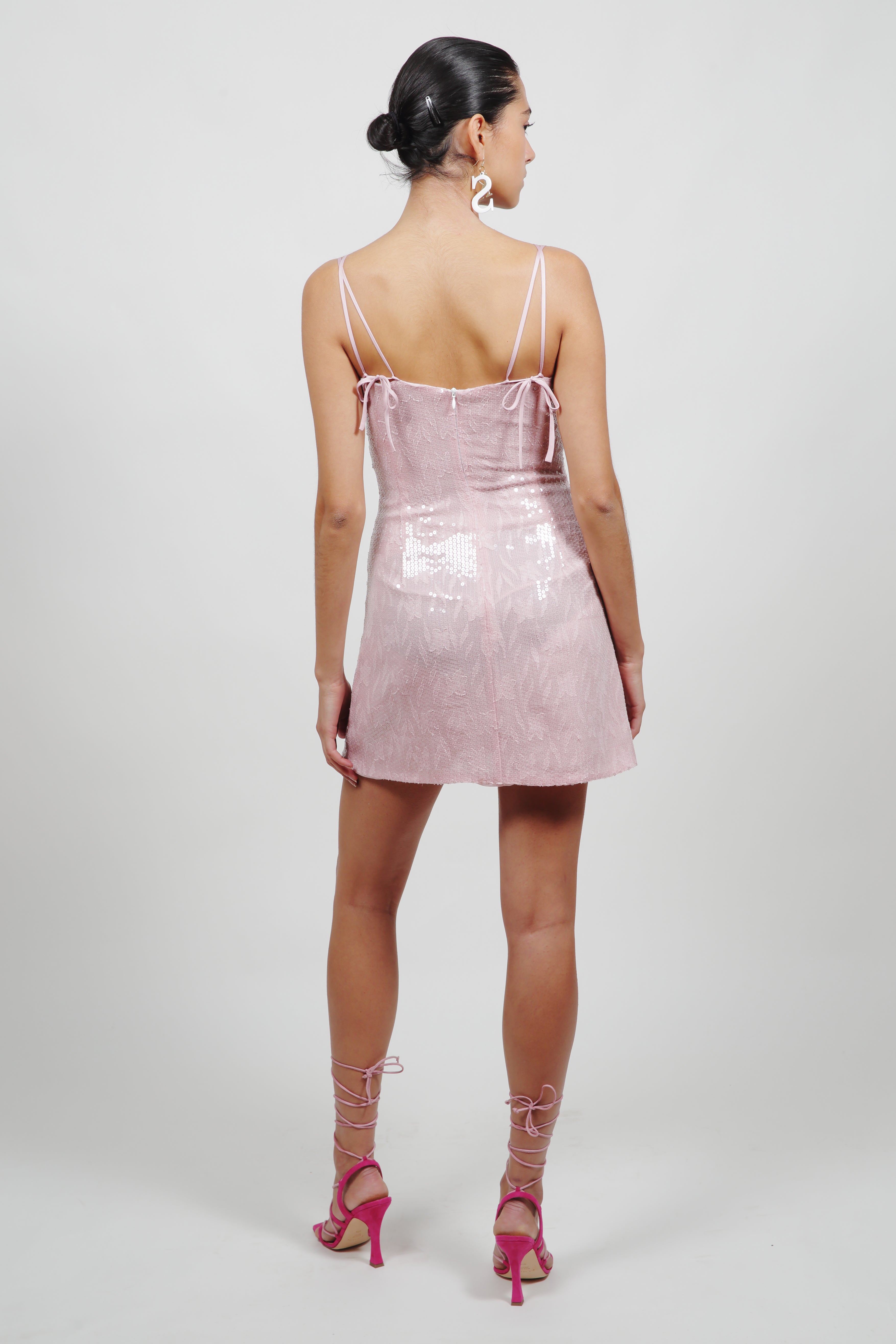 Kim Shui Studio Lace Up Pailette Mini Dress