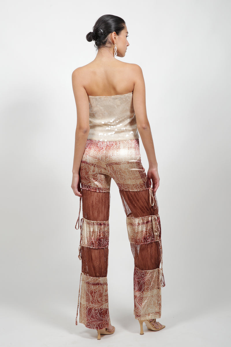 Brown Paisley Lace Insert Pant