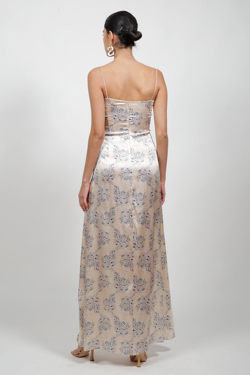 Blue Chinoiserie Silk Gown