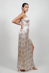 Blue Chinoiserie Silk Gown